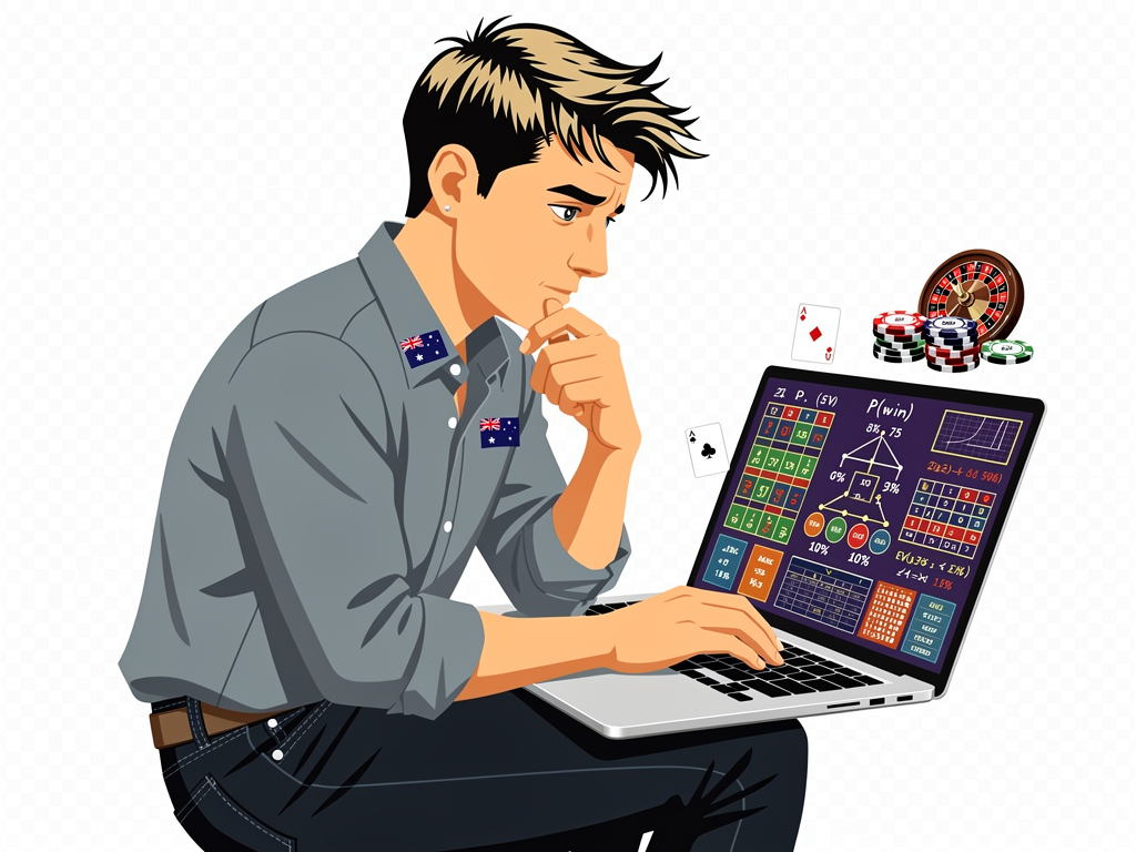 A careful Australian player casino maths for players on a laptop.